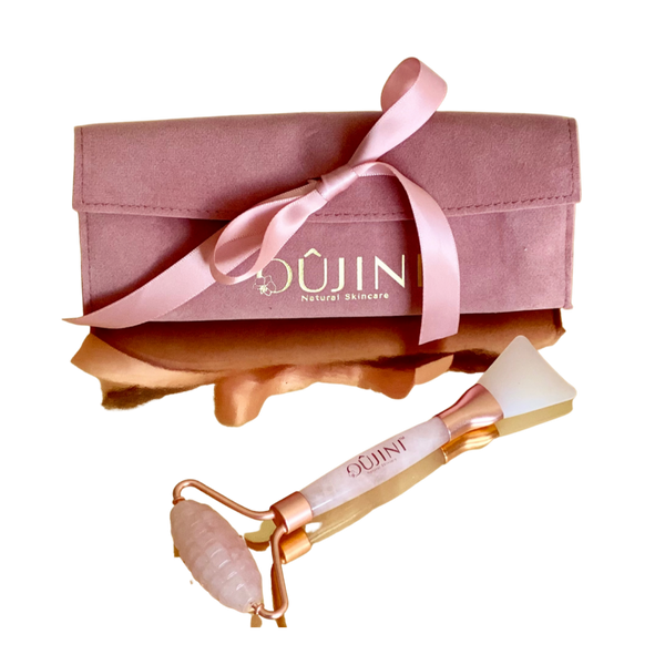Luxury Rose Quartz Beauté Roller with Application Brush